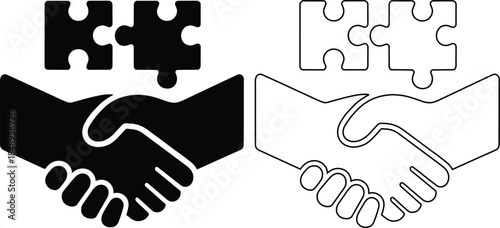 Handshake with puzzle pieces symbolizing partnership and collaboration