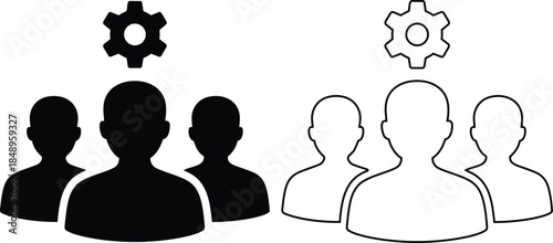 Teamwork Concept with Gear Icon and Silhouettes