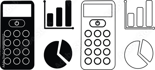 Calculator Icon with Graph and Pie Chart Financial Data
