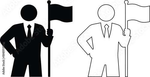 Businessman Holding Flag Symbol Leadership Success Concept