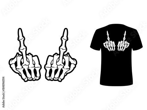 Angry Hand skull vector for T-shirt illustrations design. Scary middle finger dark art illustration black and white design