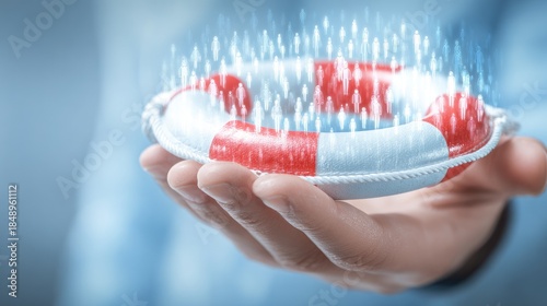 Person holding lifebuoy with digital glowing effect conceptual safety