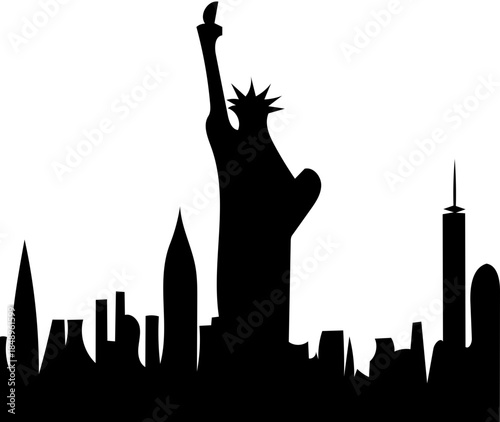 Dramatic Silhouette of a Grand Iconic Monument Standing Proudly Amidst a Stylized Metropolitan Cityscape Outline, Representing Freedom and Urban Grandeur