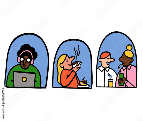 People in a cafe windows