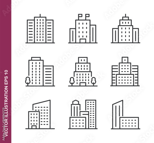 Building line icons - Mini collection and editable stroke series icon