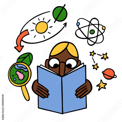 Person studying different sciences