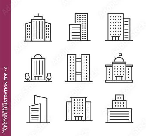 Building line icons - Mini collection and editable stroke series icon