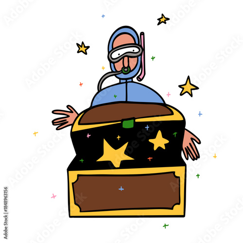 Diver opening treasure chest of opportunities