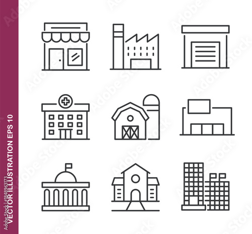 Building line icons - Mini collection and editable stroke series icon