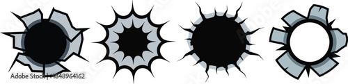 Set of 4 Stylized Bullet Hole & Impact Crack Graphics – Realistic Damage Effects