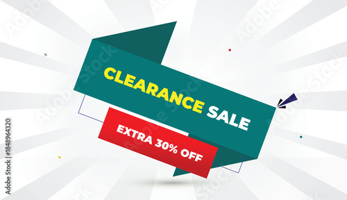 Clearance Sale Extra 30 Percent OFF Editable EPS Format Web Banner Vector Art Illustration Template Design Green Red Gradient Shapes Yellow Bold Font White Gray Gradient Abstract Illustration Sun Shin