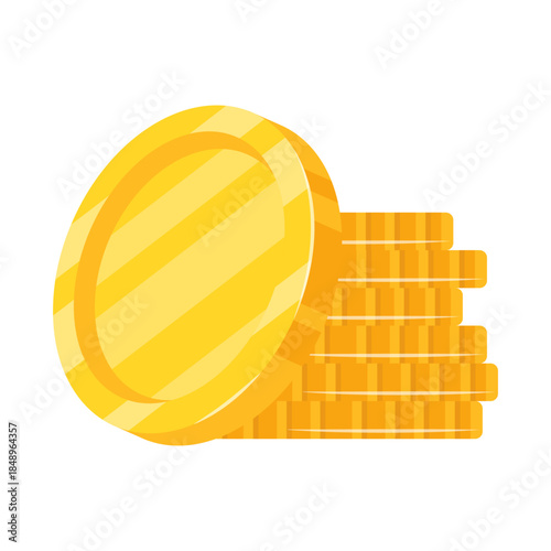 Golden coins stacks icons. Cash money and wealth symbol. Shiny gold coins isolated on white. Vector illustration for financial, banking, and investment design concepts.