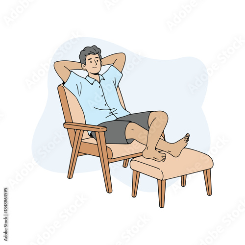 Flat vector illustration of relaxed man sitting in chair at home