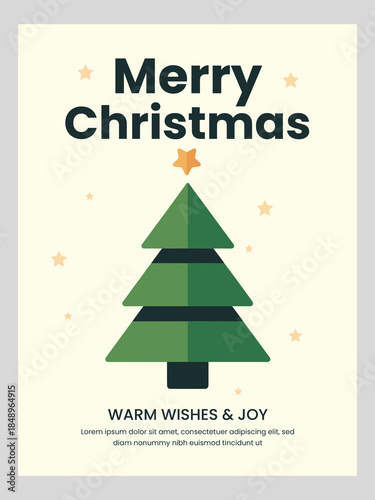 Merry Christmas Greeting Card – Flat Minimalist Christmas Tree Illustration Flyer Design