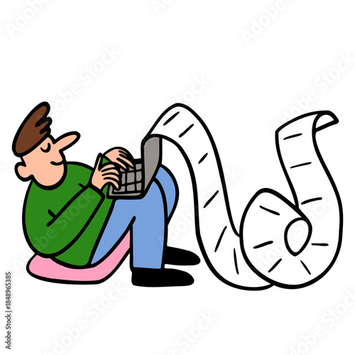 Person typing essay on laptop, Digital writing or blogging