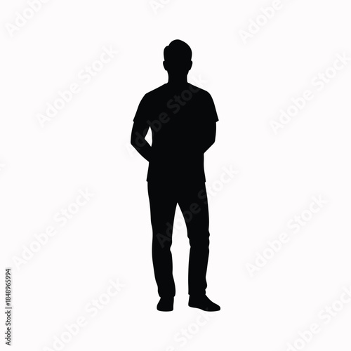 Person silhouette standing patiently in waiting pose