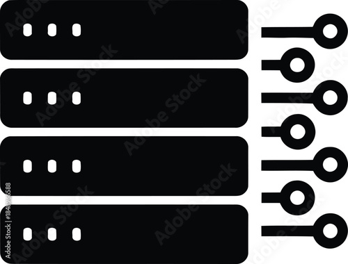 Server Database Icon vector, Minimalist black data storage and network server symbol