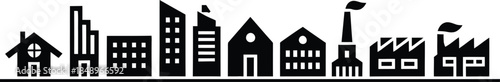 Minimal City Skyline with Residential and Industrial Buildings Vector