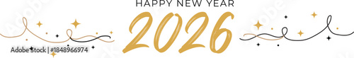 Happy new year 2026 text header vector design
