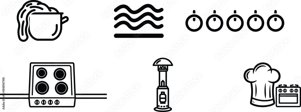 Obraz premium line icons of kitchen items and cooking tools