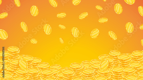 Dynamic background vector illustration featuring stacked yellow coins and falling coins, symbolizing savings, wealth growth, and financial prosperity. 