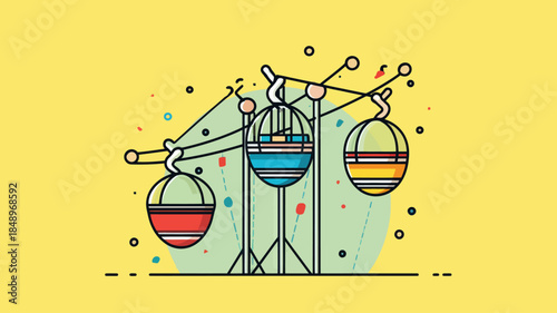 Colorful Gondola Ride Illustration with Looping Features