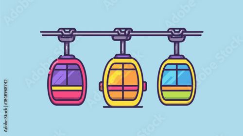 Colorful Gondolas on a Cable Ride with Looping Design