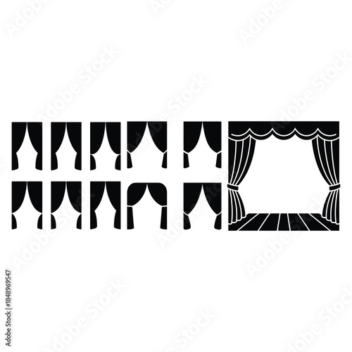A collection of Curtain Pulled Aside With Empty Stage Silhouette.