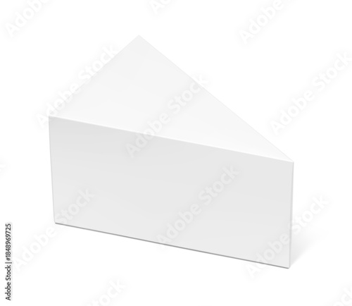 Triangle box packaging mockup for take away food. Vector illustration isolated on white background. Half side view. Can be use for template your design, presentation, promo, ad. EPS10.