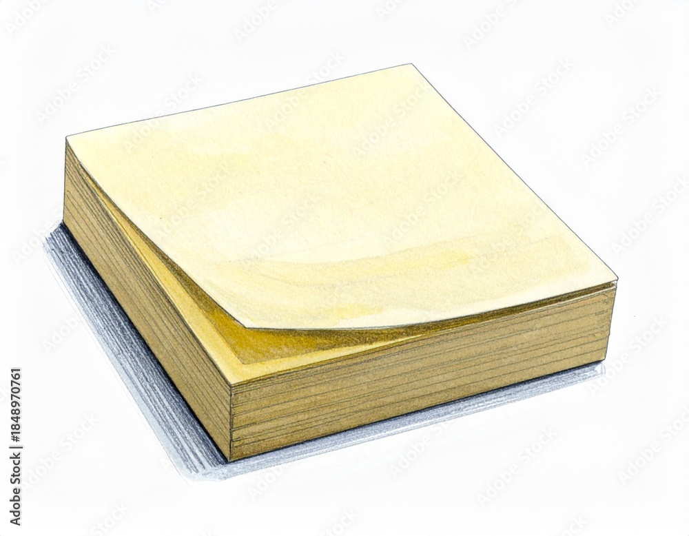 Fototapeta premium Stack of Yellow Square Sticky Notes with One Leaf Detached Isolated