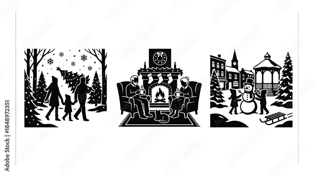Obraz premium Winter Family Scenes Silhouette