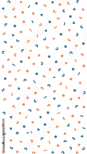 Geometric Pattern: A whimsical composition of scattered shapes and colors, creating a visually stimulating backdrop.