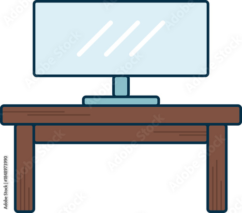 Stylized monitor with glossy screen placed on brown desk. Ideal for office, remote work, and productivity visuals.