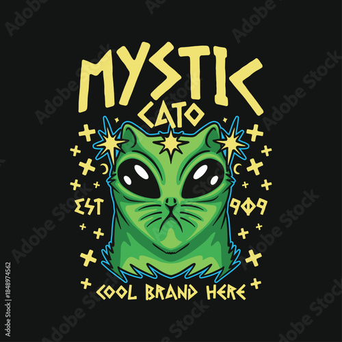 mystic cato cartoon character alien cat design for streetwear merch