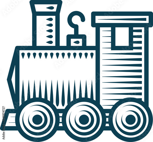 Stylized steam train with wheels and smoke stack
