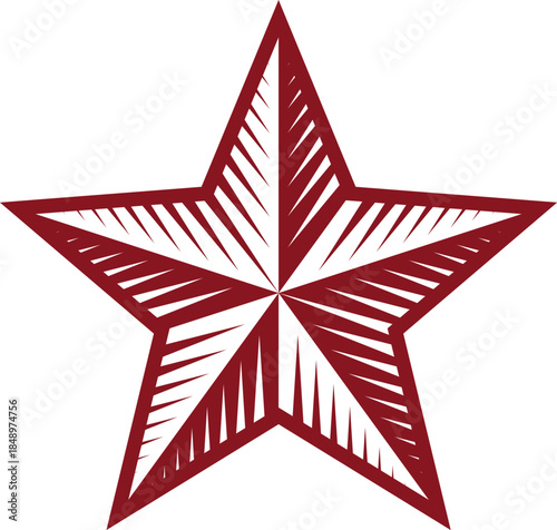 Stylized five-pointed star with etched texture in red