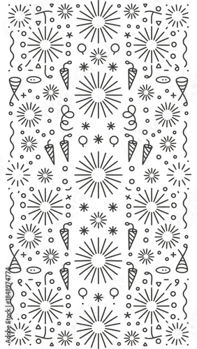 Fireworks and Celebration: A vibrant, rhythmic illustration of fireworks, confetti, and celebratory elements create a festive design, conveying joy and the spirit of a special occasion.