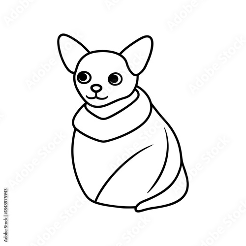 Chihuahua Wrapped In Blanket Outline Line Art Minimal And Simple White Background Only