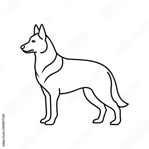 German Shepherd Alert Pose Outline Line Art Minimal And Simple White Background Only