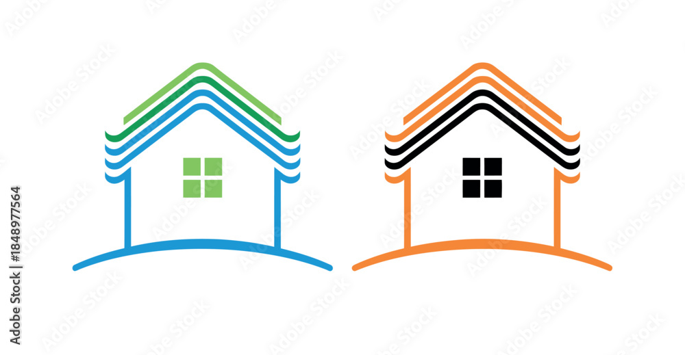 Fototapeta premium Colorful House Logos with Striped Roofs and Simple Windows Design Elements