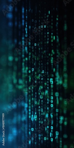 Wallpaper Mural Abstract digital matrix with glowing binary code in blue-green hues Torontodigital.ca