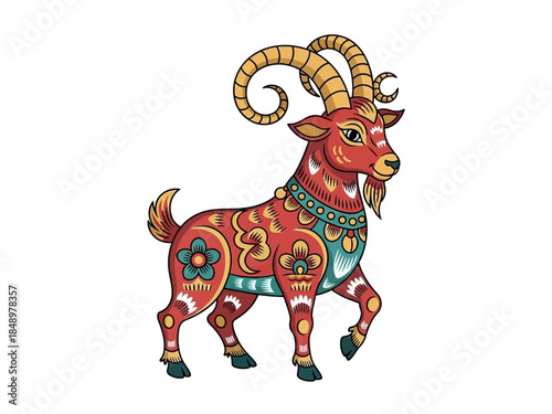 Vibrant Zodiac Goat Illustration A Colorful Depiction of the Capricorn Symbol