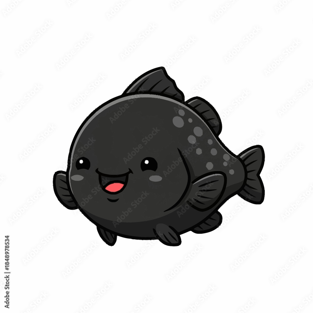 Obraz premium Cute happy black moor goldfish cartoon character swimming.