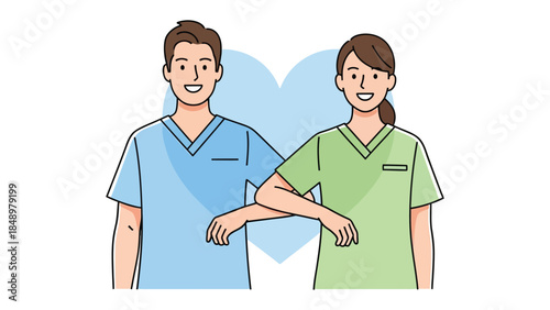 Healthcare Heroes: A heart-warming illustration of medical professionals, united in service, showing camaraderie. Embrace a new gesture of greetings for better life