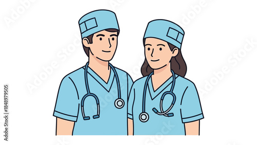 Healthcare Heroes: A male and female nurse stand together, epitomizing compassion and dedication. The visual captures the essence of healthcare professionals.