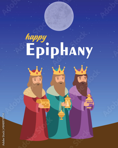Three Kings Epiphany Illustration with Star of Bethlehem