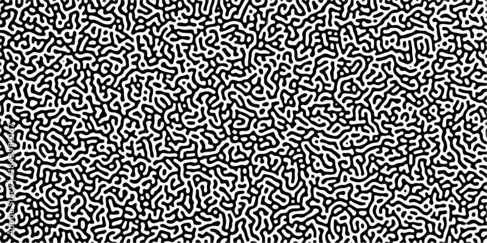 Fototapeta premium Turing reaction diffusion monochrome seamless pattern with chaotic motion .Linear design with biological shapes. Organic lines in memphis. abstract turing organic wallpaper background . 