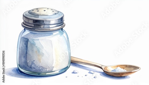 Salt Shaker Still Life Watercolor Illustration on White Background