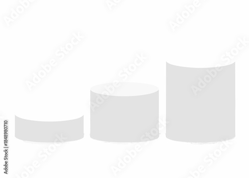 Three cylindrical forms of varying heights in a minimalist white setting