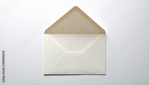 Open White Square Envelope with Textured Beige Interior on White
